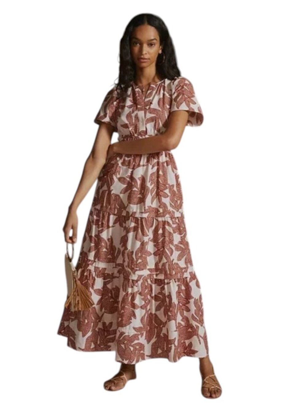 Anthropologie Somerset Maxi Dress Womens Small Orange Rust Cream Cotton Poplin